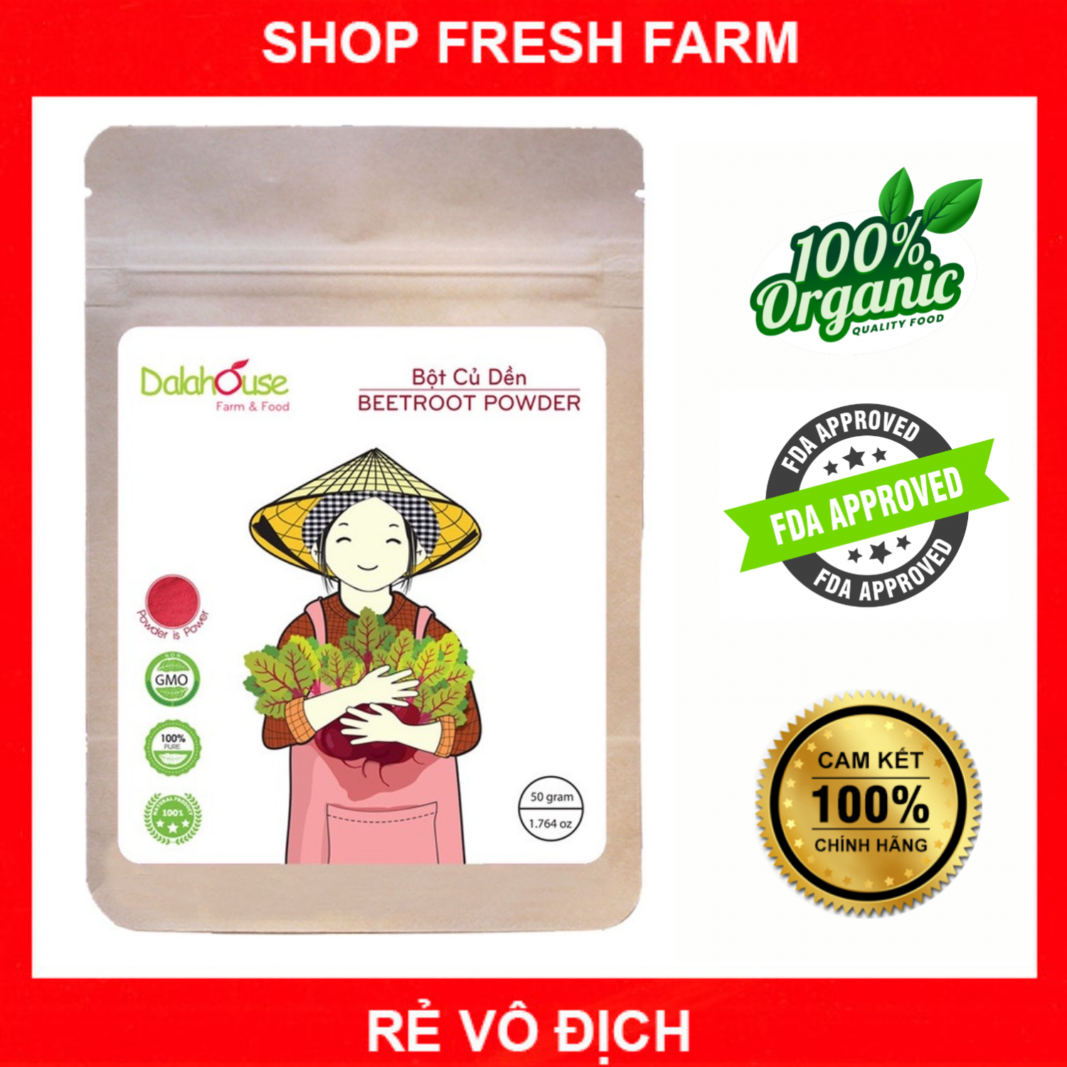 Bột củ dền hữu cơ sấy lạnh nguyên chất Dalahouse