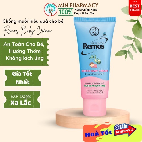 [HCM]Kem Chống Muỗi Cho Bé Từ 6 tháng tuổi REMOS BABY CREAM Hương Khuynh Diệp 70g - Minpharmacy