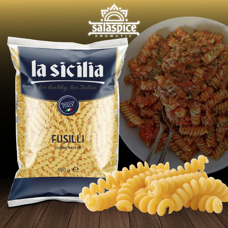 Nui Xoắn Fusilli Pasta La Sicilia nhập khẩu Ý gói 500gr ,dùng chế biến các món pasta ngon tiện lợi siêu dai