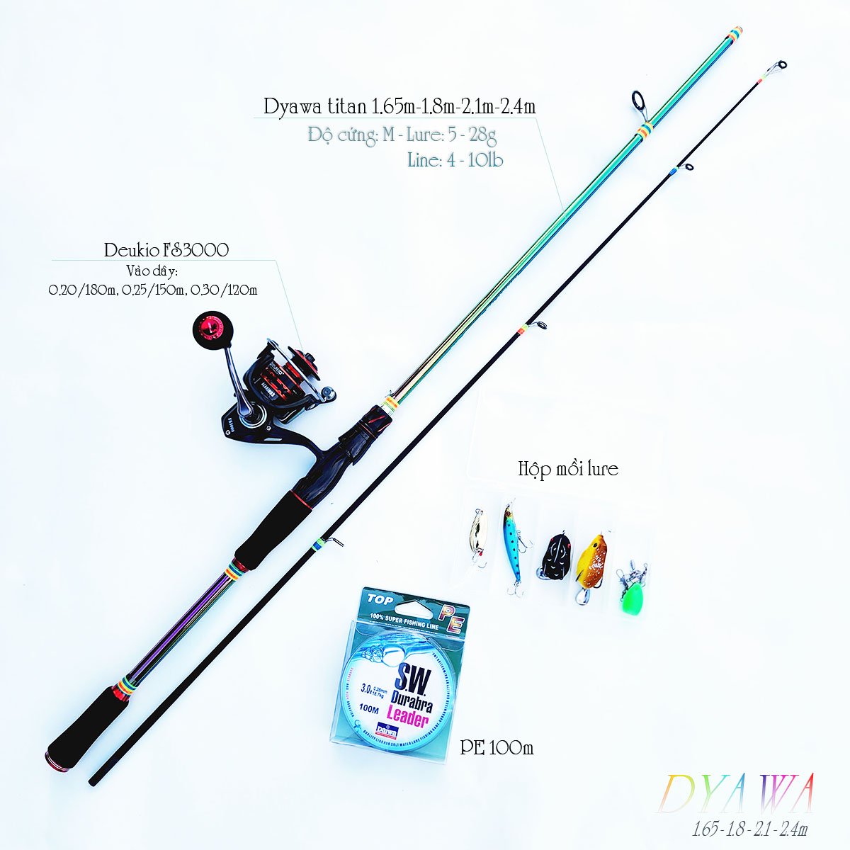 "Bộ cần câu lure đứng carbon dyawa máy câu Deukio FS3000 tặng bộ mồi câu B27-đứng"