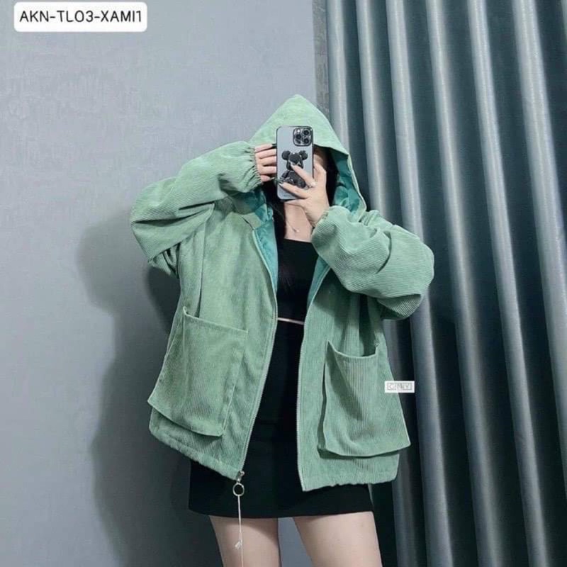 Áo khoác nhung tâm from rộng túi to Unisex Bigsize