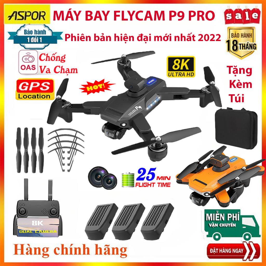 Máy bay FlycamP9 UAV/RC được trang bị camera kép 4K HD cảm biến tránh va chạm trên không kết nối WIfi/Bluetooth