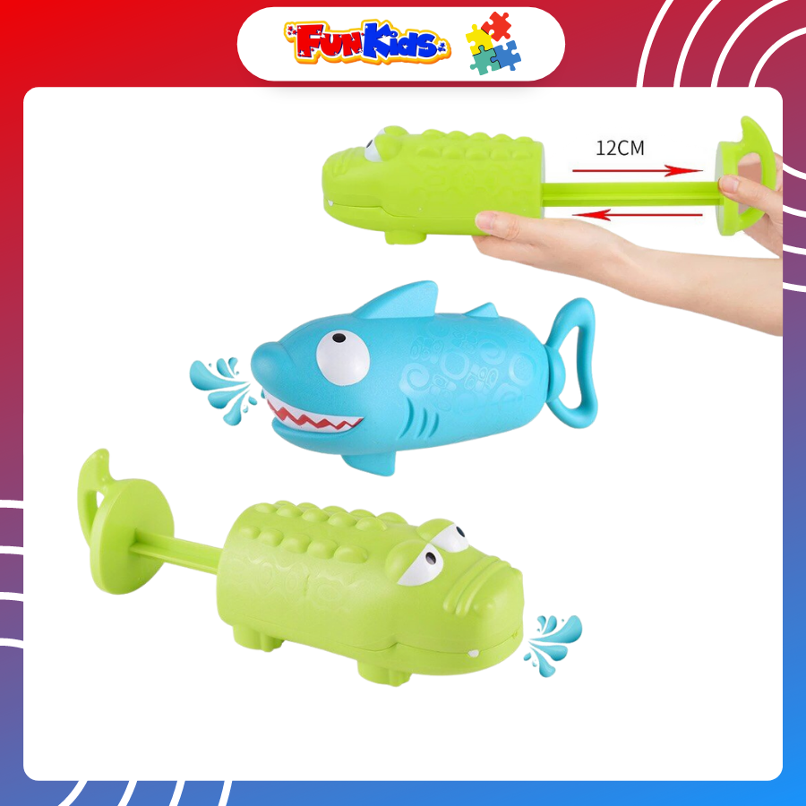 Đồ chơi mùa hè trẻ em máy bắn nước kéo pít tông hình cá mập, cá sấu ngộ ngĩnh, hàng size to nhựa ABS cao cấp cho bé từ 1 tuổi trở lên
