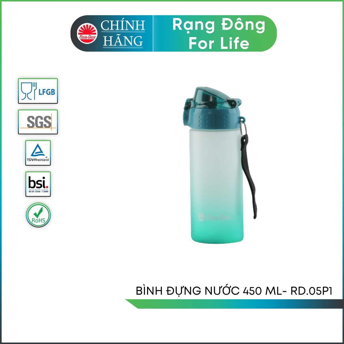 Bình nước nhựa Rạng Đông cầm tay dung tích 500 ml thân nhựa PC nắp nhựa PP Model RD 05P1