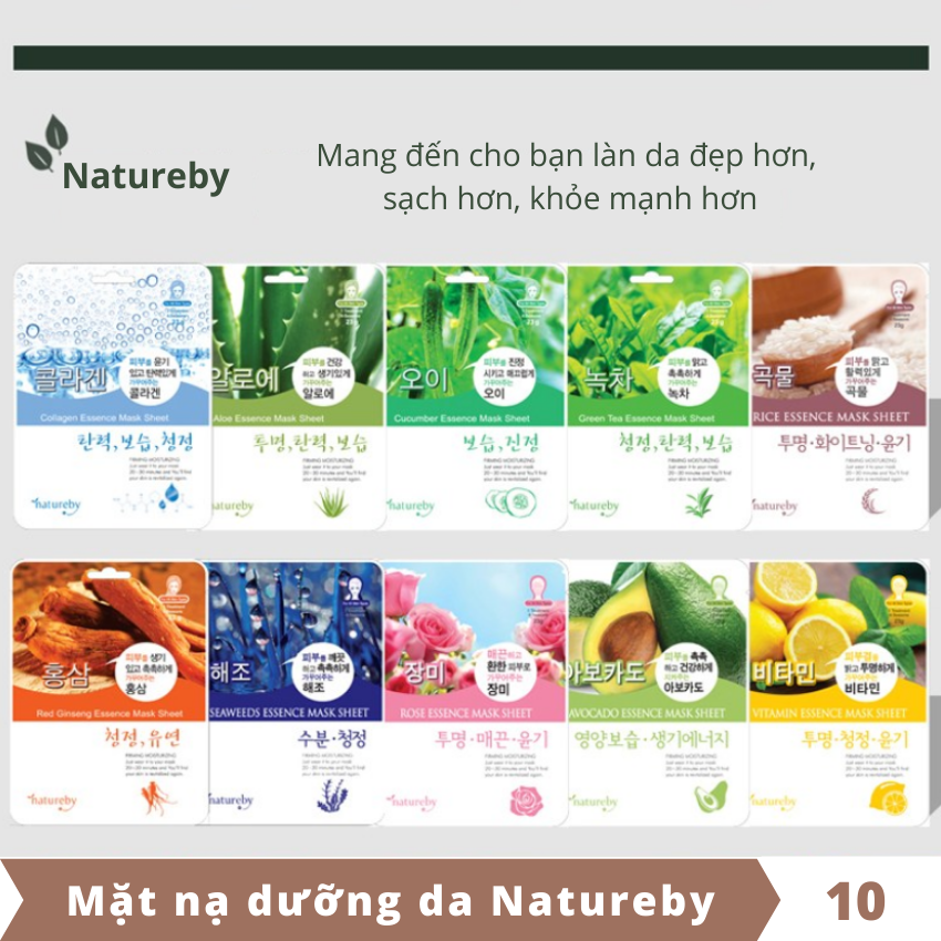 Mặt nạ dưỡng da Natureby Hàn Quốc - Combo 10 miếng