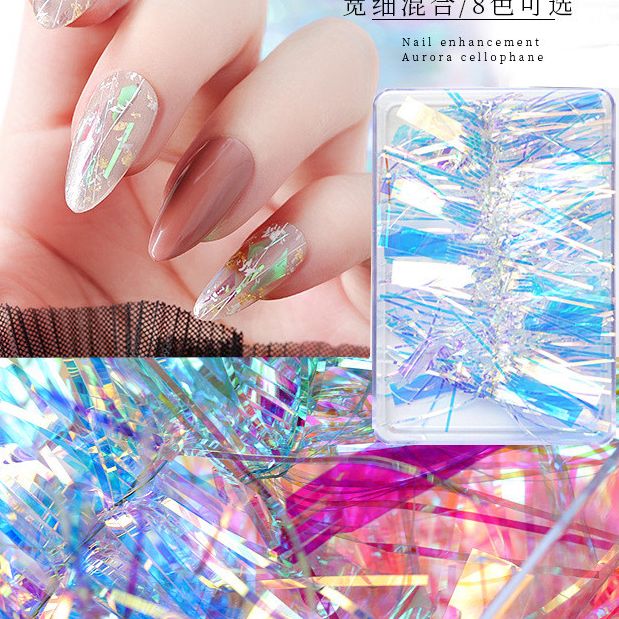 Giấy thuỷ tinh trang trí móng - nhũ sợi aurora ẩn nail - nhiều màu