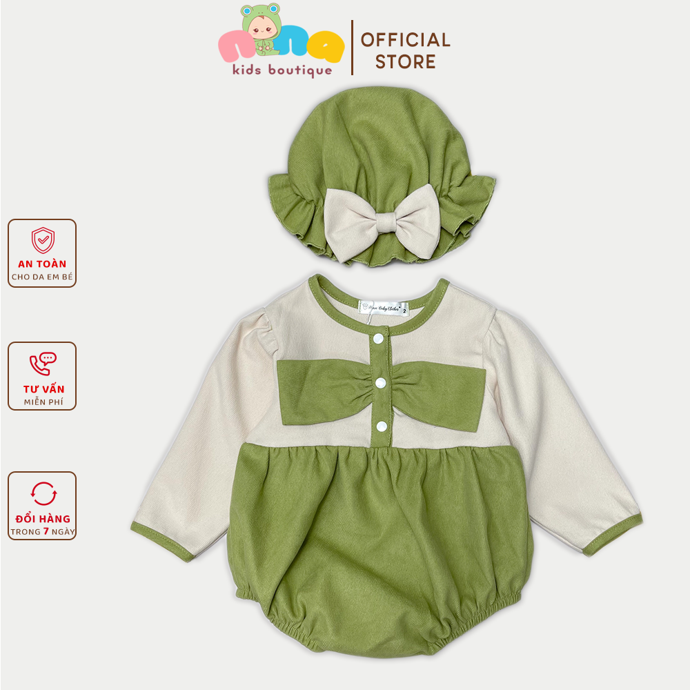 Body bé gái thu đông Nina Kids Boutique Đồ em bé gái sơ sinh đầy tháng Body dài tay 0 24 tháng Kèm mũ