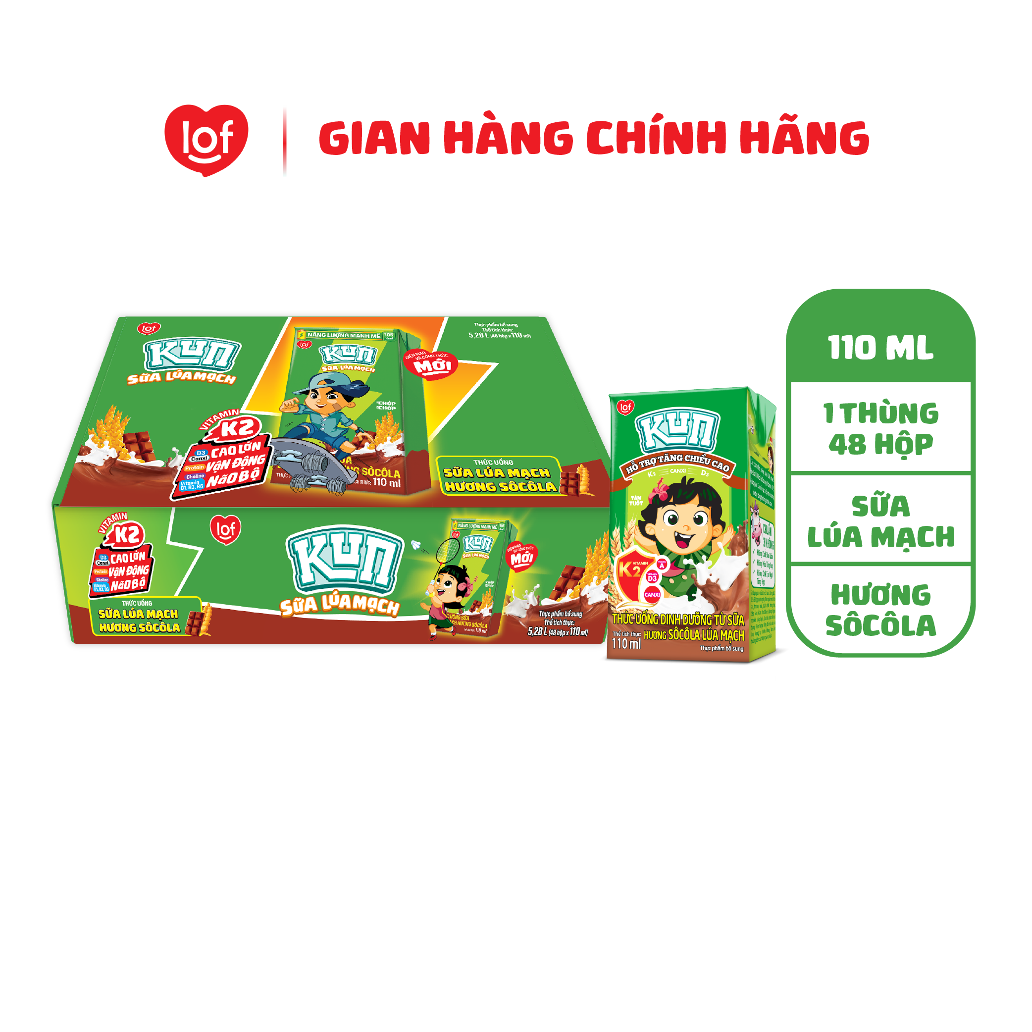 Sữa Kun sôcôla lúa mạch thùng 48 hộp x110ml