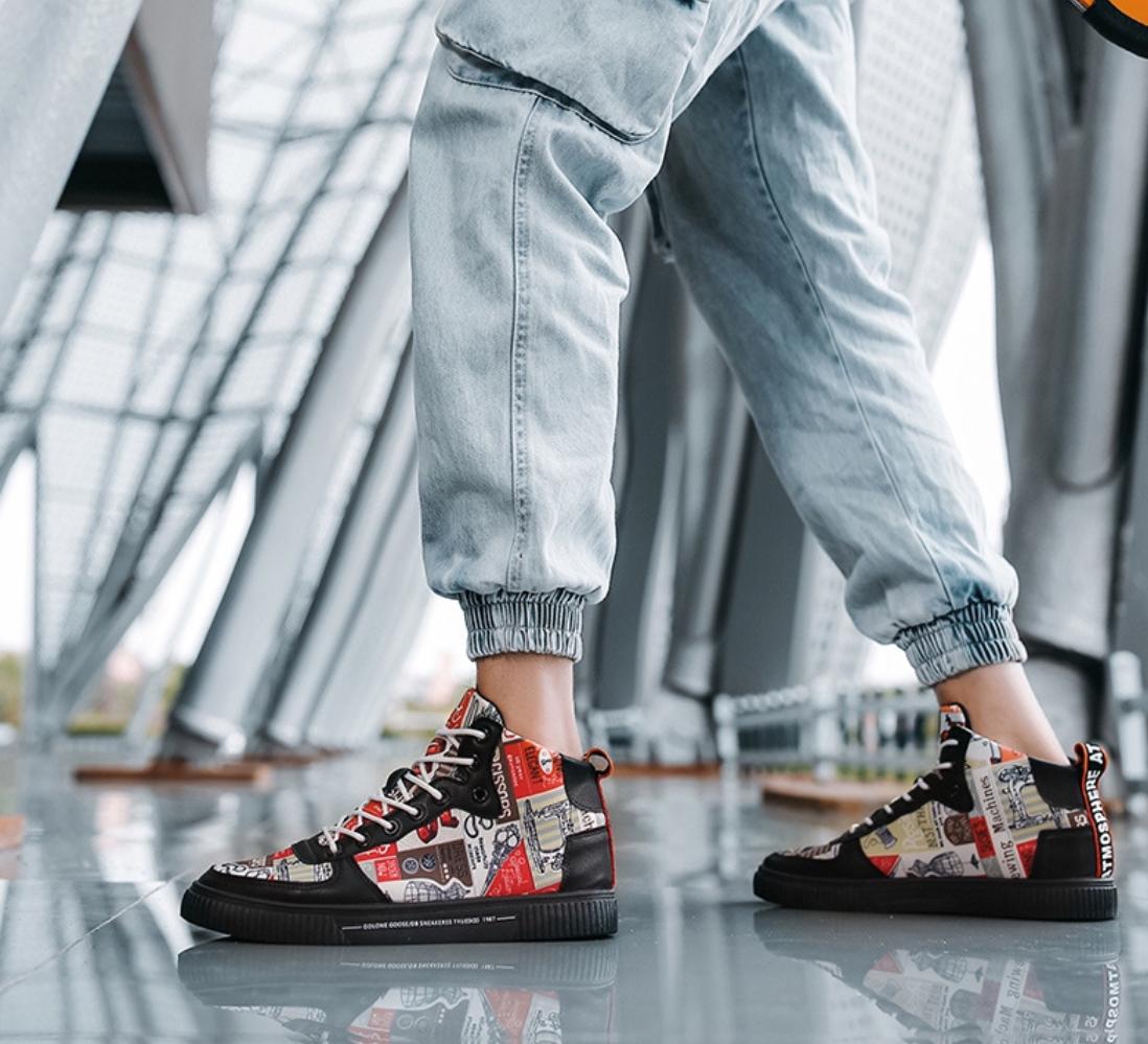 Giầy Nam cao cổ sneaker họa tiết phong cách hàn quốc thời trang trẻ (Grab Store)