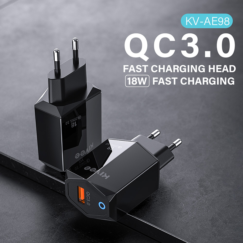 Củ Sạc Nhanh 18W Quick Charge 3.0, Led Định Vị Đêm, cục sạc nhanh iPhone/Samsung/Oppo/Xiaomi（AE98）KIVEE