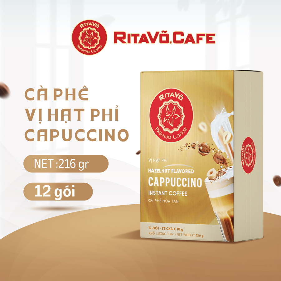 Cà phê hòa tan cappuccino hazelnut thương hiệu RitaVõ Cafe - Hộp 216g