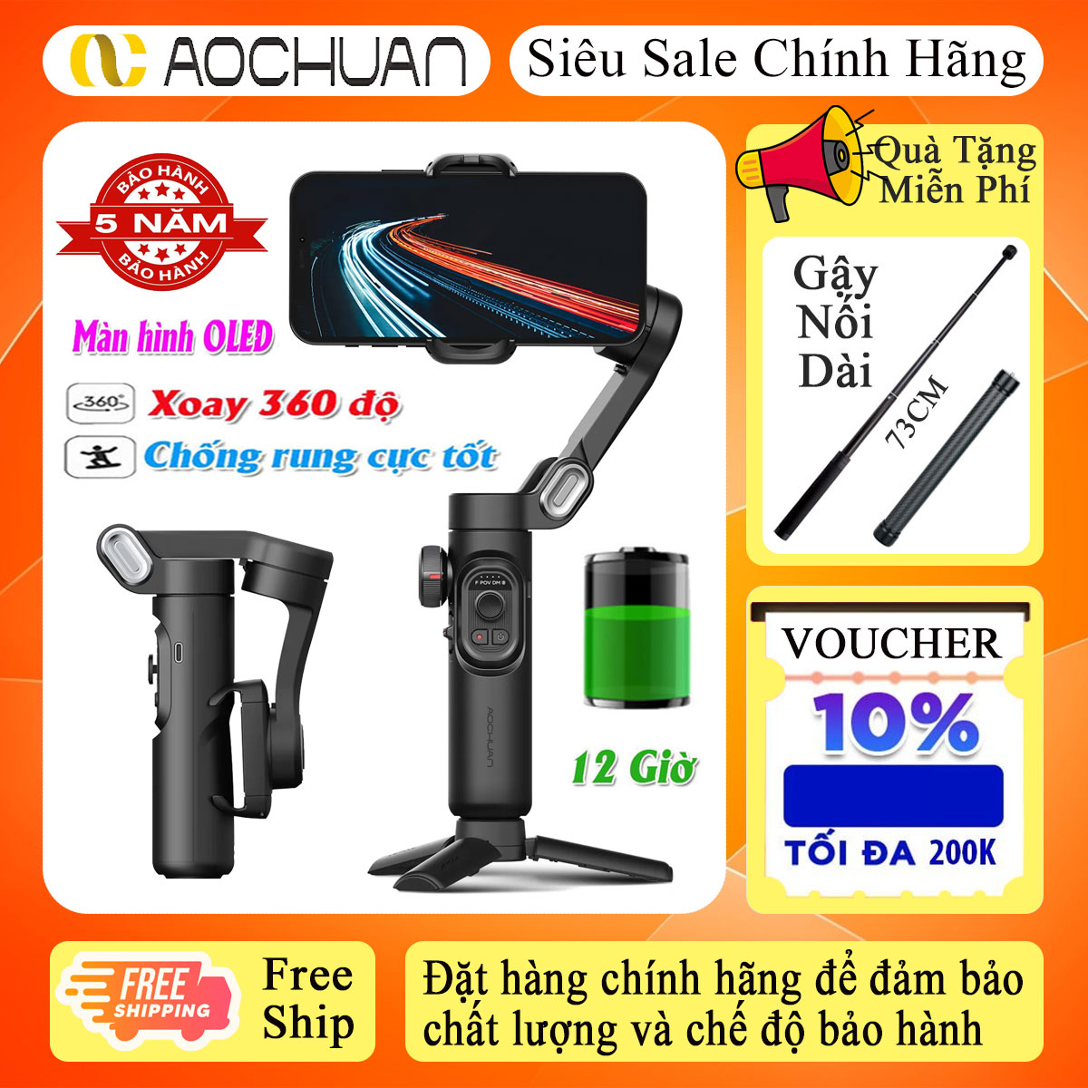 Gimbal Chống Rung Loại Tốt Gimbal Chống Rung Gimbal Chống Rung Cho Điện Thoại Smart XE Gậy Quay Phim Chống Rung Theo Dõi Chuyển Động Kết Nối iOS & Android & DJI OM4 & Smooth 4 Dung Lượng Pin Khủng