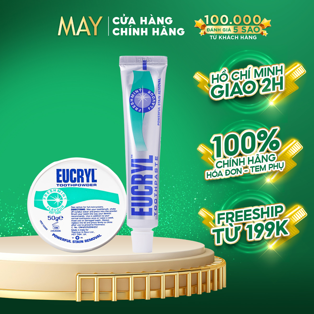 Combo kem đánh răng eucryl 62g và bột tẩy trắng răng eucryl 50g