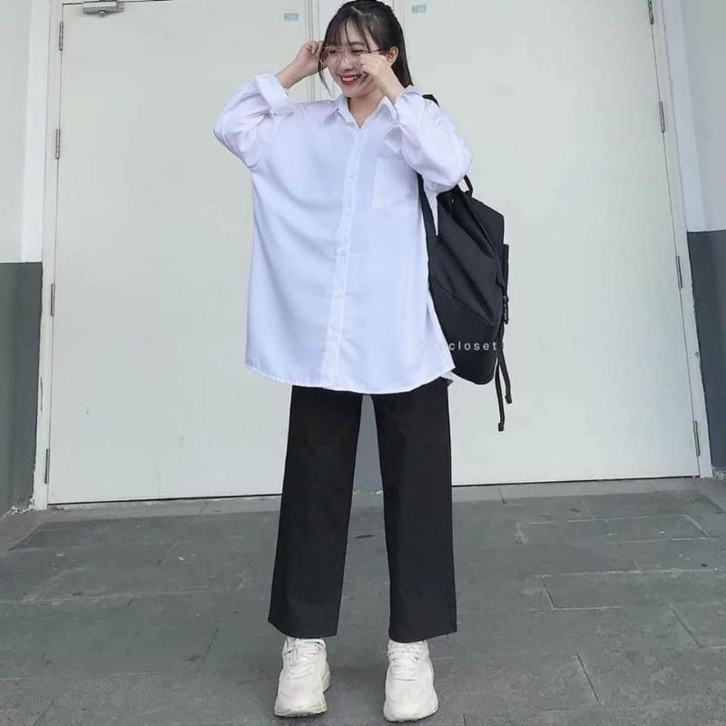 Sơ mi nữ trắng đi học. Áo sơ mi trắng dài tay đi học. Áo sơ mi nữ trắng đẹp giá rẻ