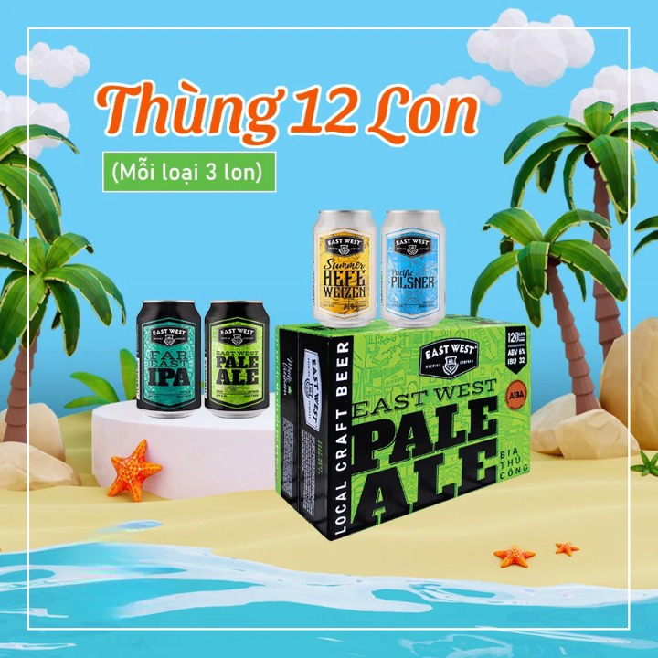 Bia East West mix 4 dòng Pacific, Summer, Pale Ale, IPA (mỗi dòng 3 lon từ 5% - 6,7%), lon 330ml, thùng 12 lon