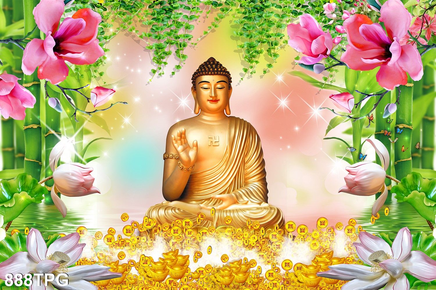 Tranh dán tường 3d phật - tranh dán bàn thờ phật