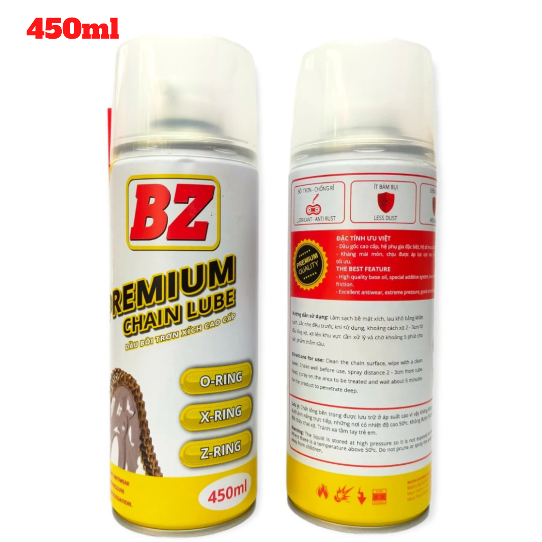 Dưỡng sên bz premium chain lube mẫu mới trong suốt,đậm đặc,không văng 450ml