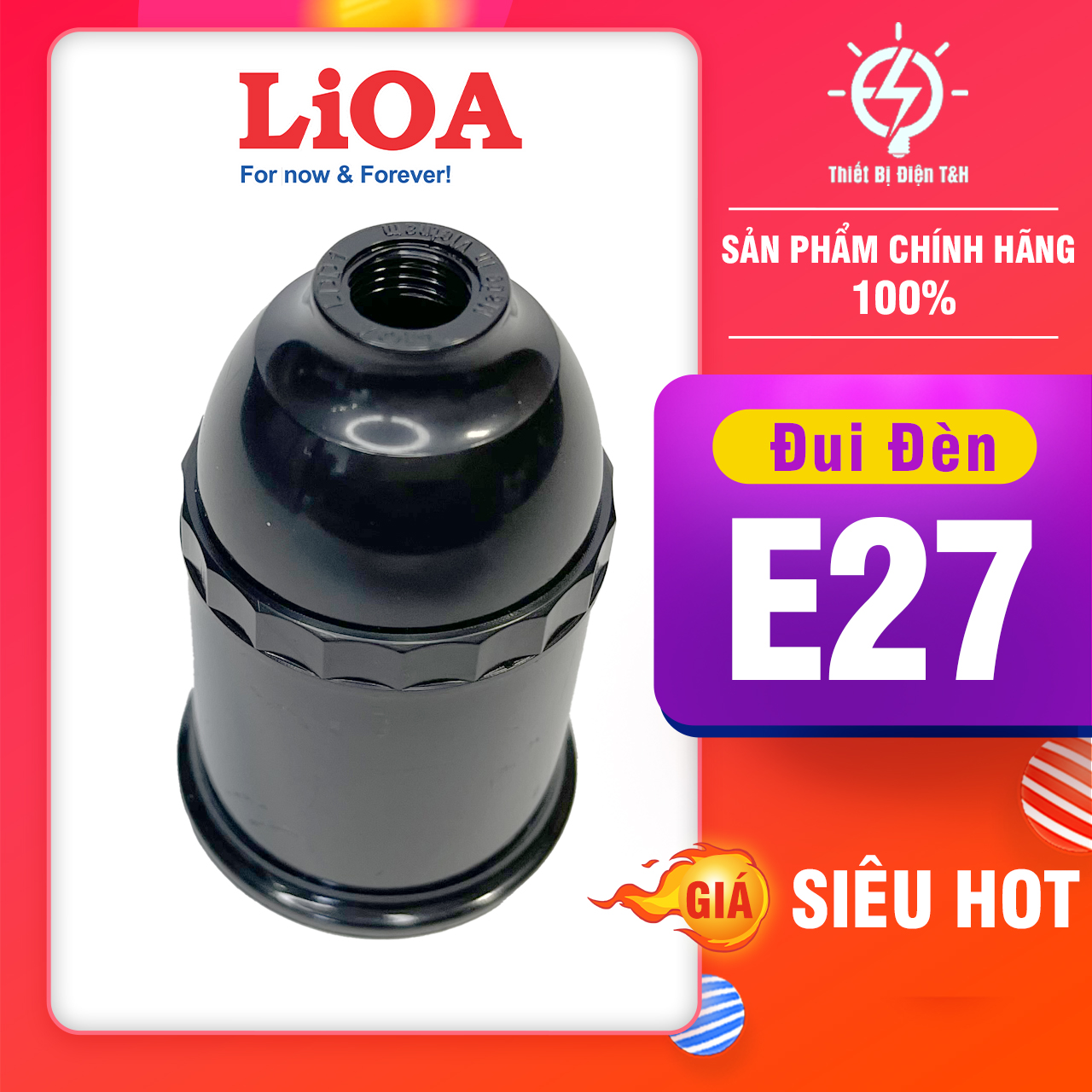 Đui đèn E27, gắn tường, đui đèn xoáy, màu đen, LIOA, DDXB, Thiết Bị Điện T&H