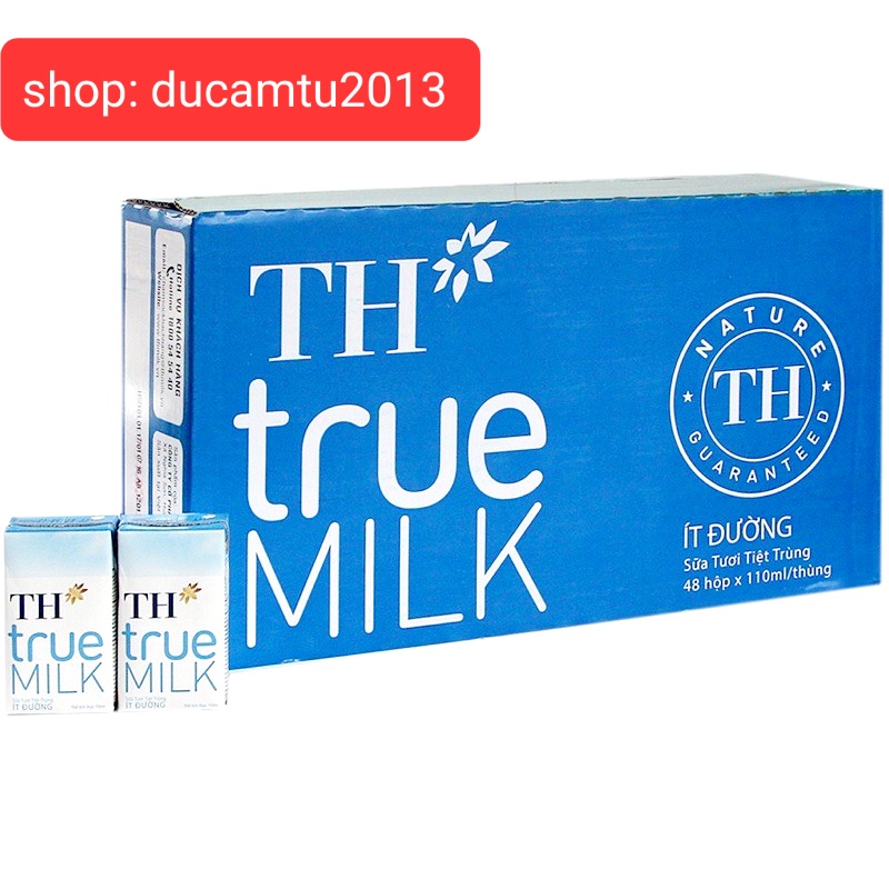 Thùng 48 hộp sữa tươi th true milk 110ml ít đường hsd 2023