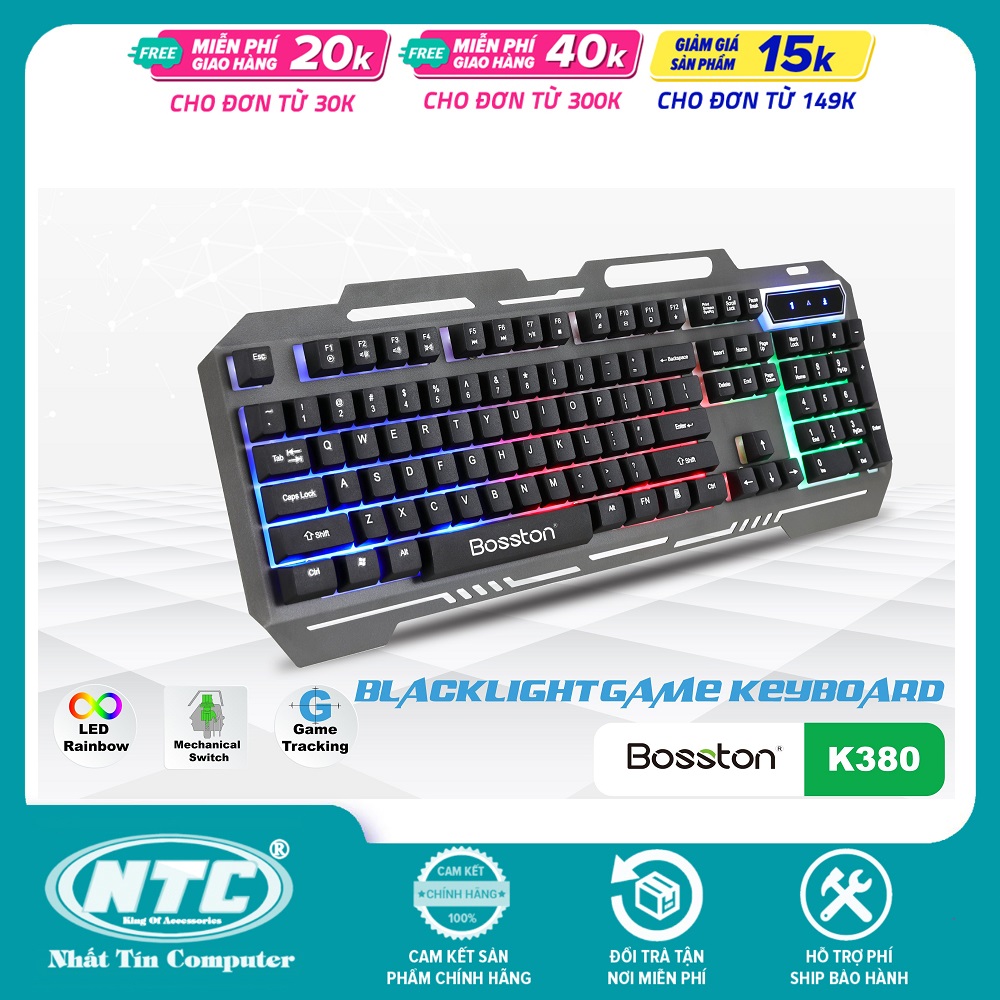 Bàn phím giả cơ chuyên game Bosston K380 Led đa màu (Đen) - Hãng phân phối chính thức - Nhất Tín Computer