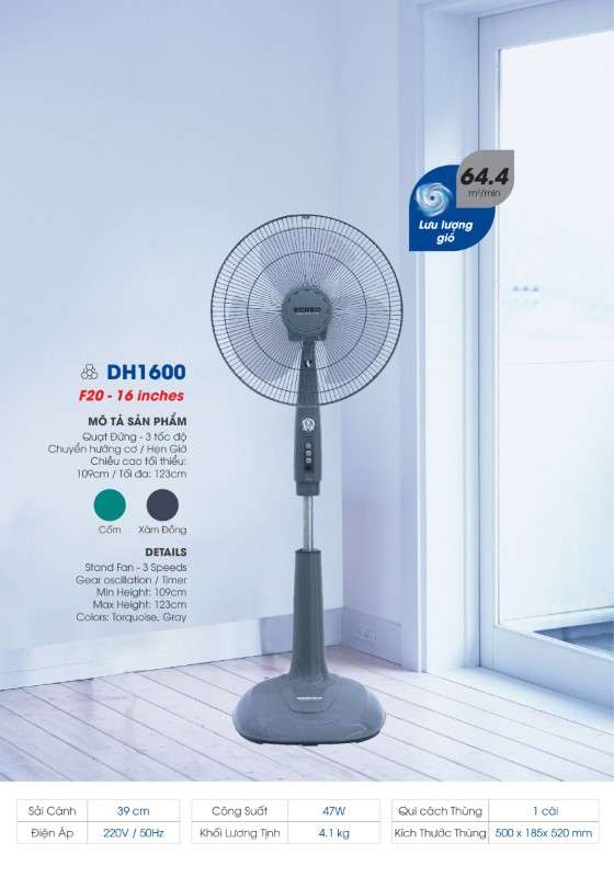 Quạt đứng senko dh1600 có hẹn giờ hàng chính hãng