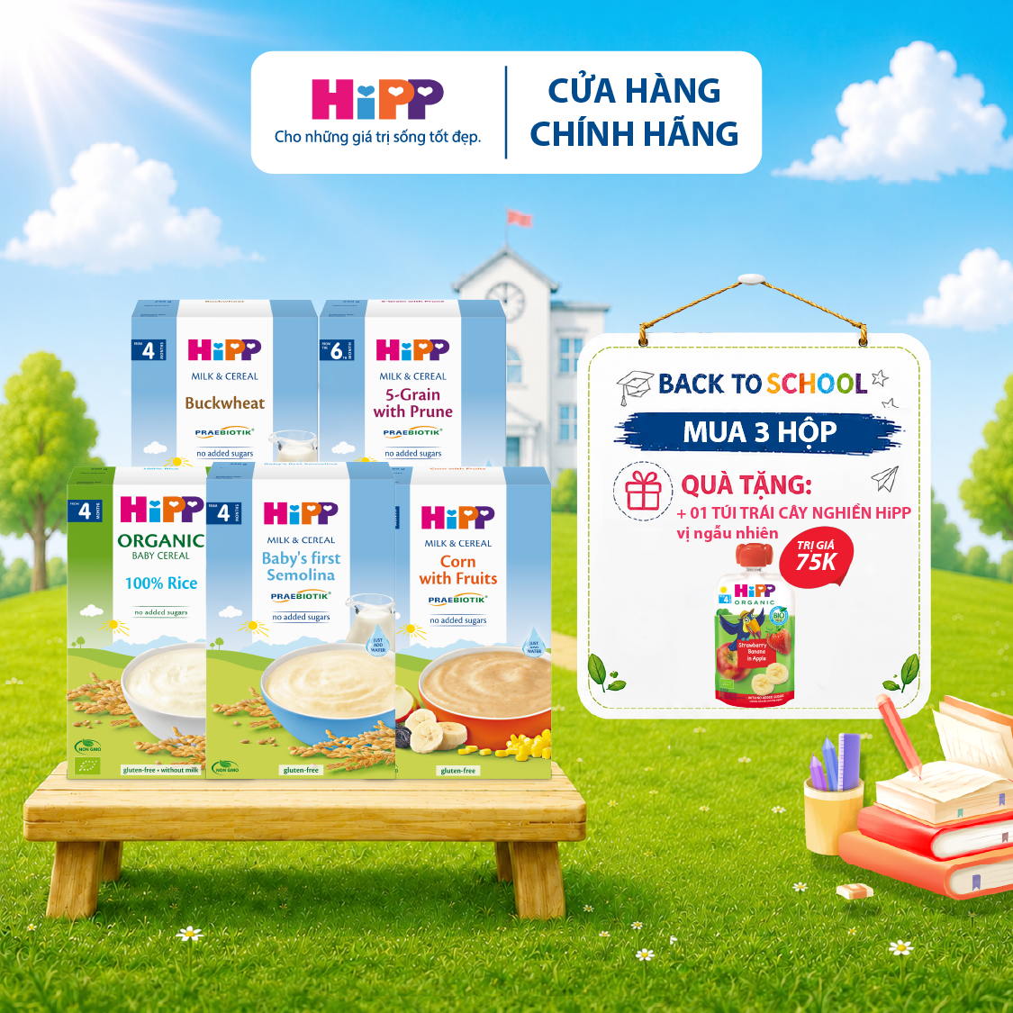 Bột ăn dặm dinh dưỡng HiPP Organic đủ các vị cho trẻ 250g