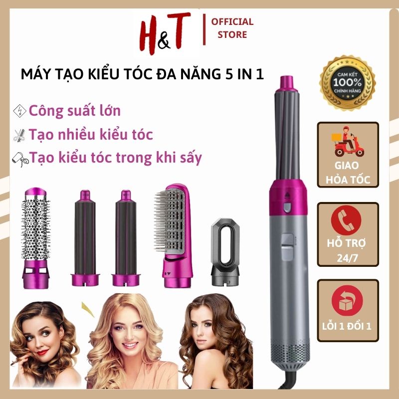 Máy sấy tóc tạo kiểu đa năng 5 đầu công suất lớn, lược điện chải tóc, tạo kiểu đa năng 3 mức chỉnh nhiệt