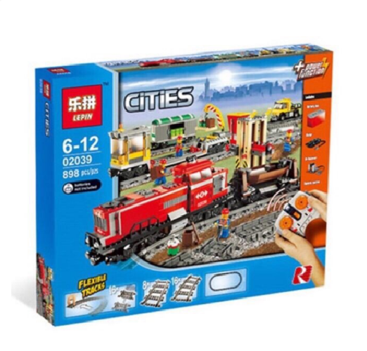 Bộ lego lắp ráp xếp hình lp 02039 red cargo train xếp hình tàu hỏa chở hàng màu đỏ điều khiển từ xa 898 pcs -legoxanh
