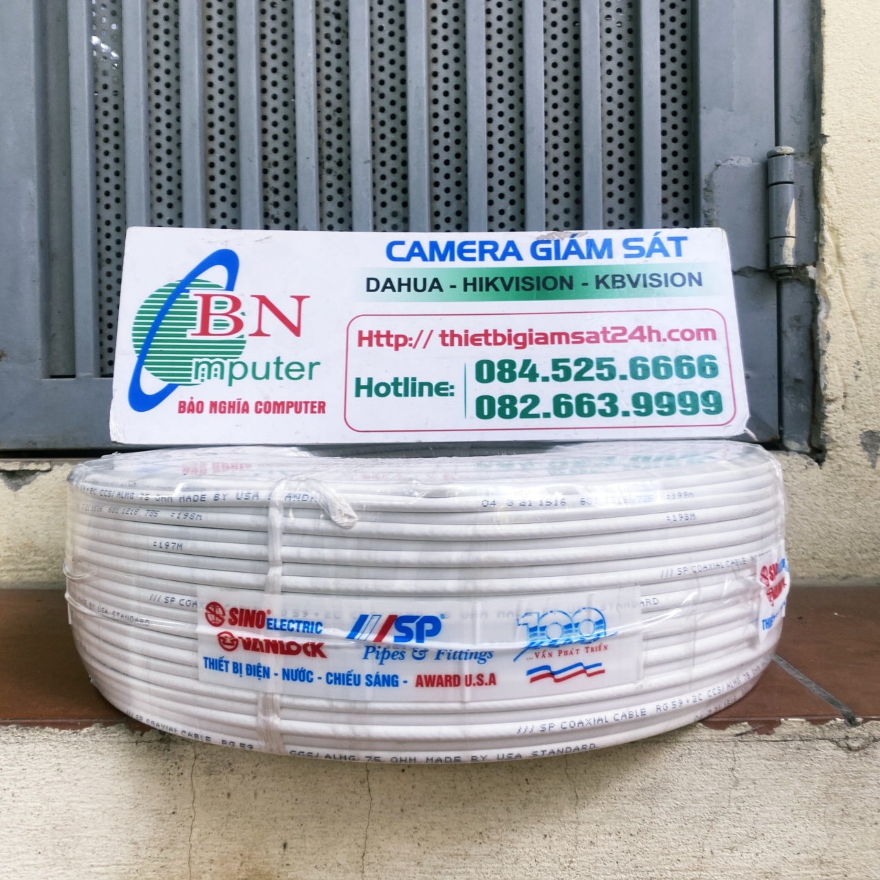 Cuộn cáp đồng trục liền nguồn Sino 200M, dây thi công camera liền nguồn, thi công tiện lợi, an toàn