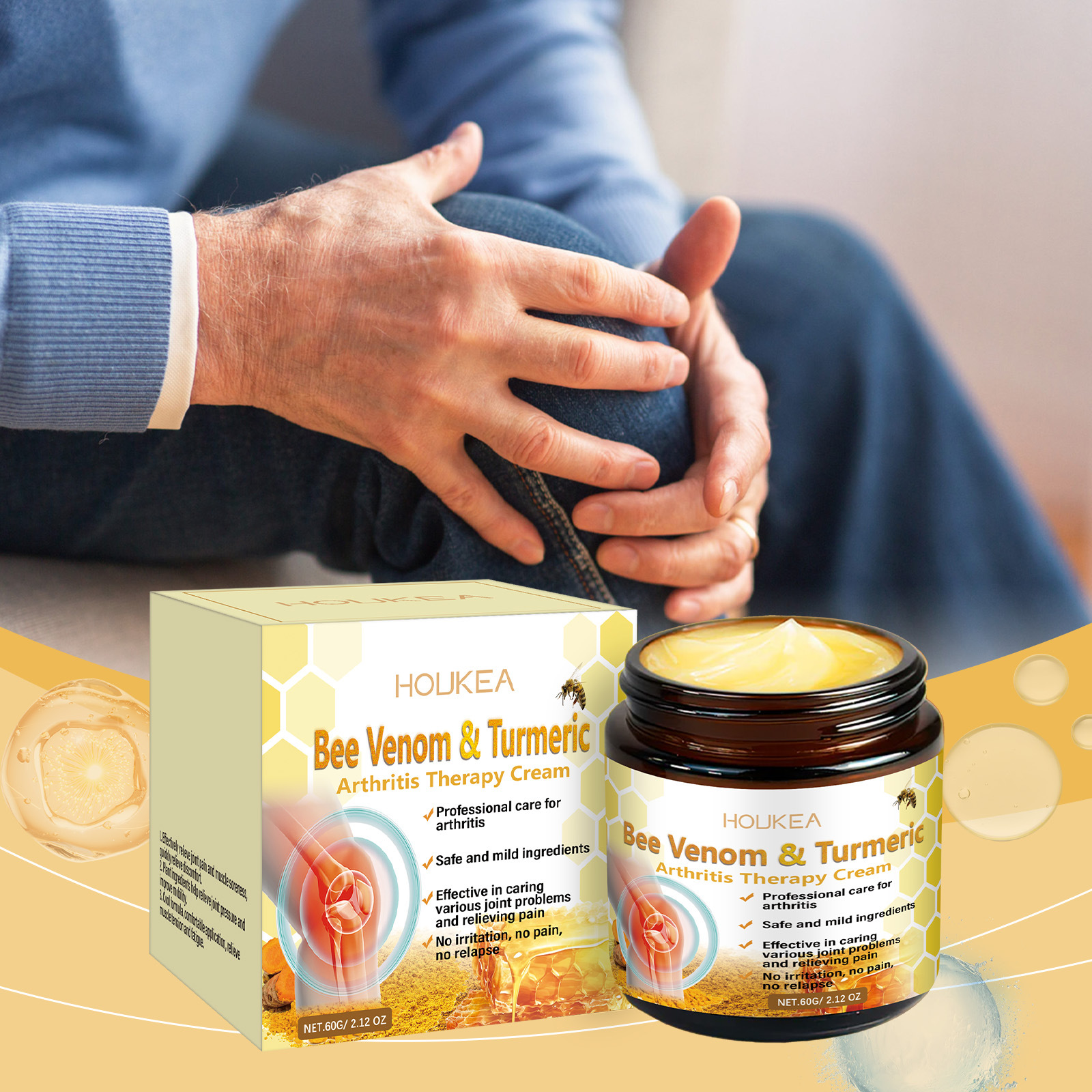 HOUKEA Turmeric Joint Care Cream   Gentle Care Nourishing Joint Hand and Foot Joint Massage Cream
