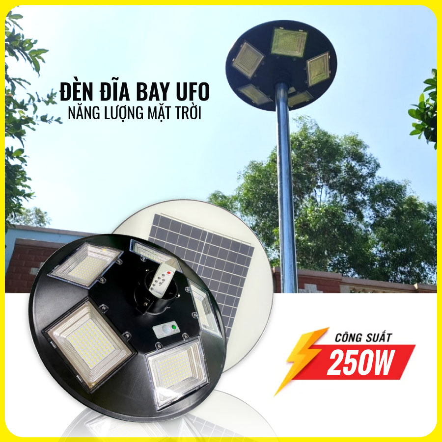 Đèn đĩa bay năng lượng mặt trời 250w, Đèn chiếu sáng sân vườn năng lượng mặt trời công suất 250w, Đạt tiêu chuẩn chống nước IP67