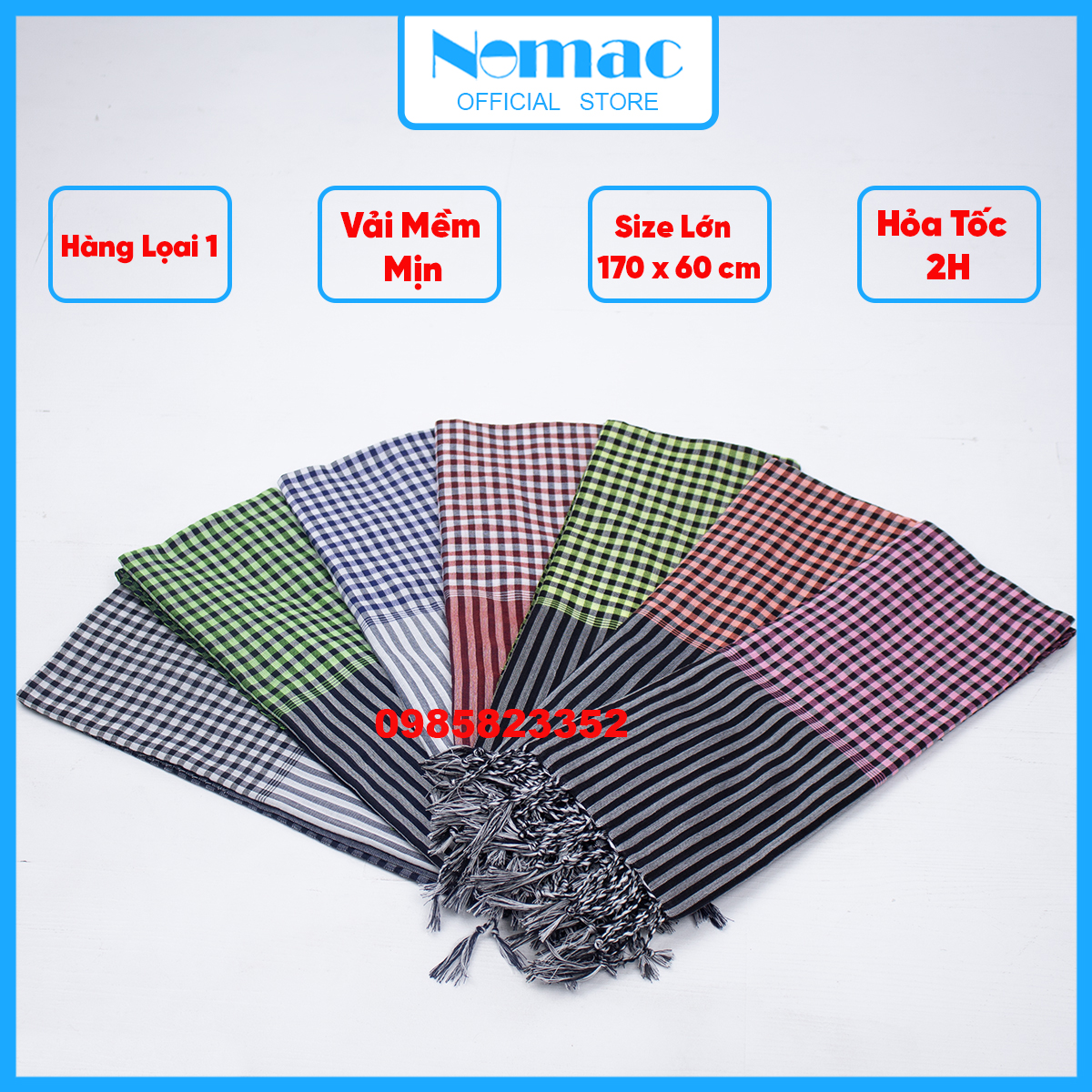 Khăn rằn Nam bộ - Campuchia / Size lớn 170x60cm / Khăn đi phượt Nomac -  Vải dày mềm mịn / Nhiều mẫu Caro Nhỏ