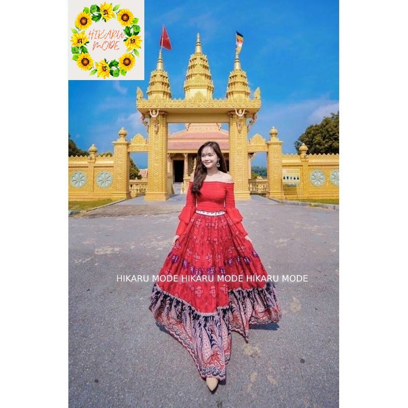 Set áo bẹt vai váy thổ cẩm (A14)
