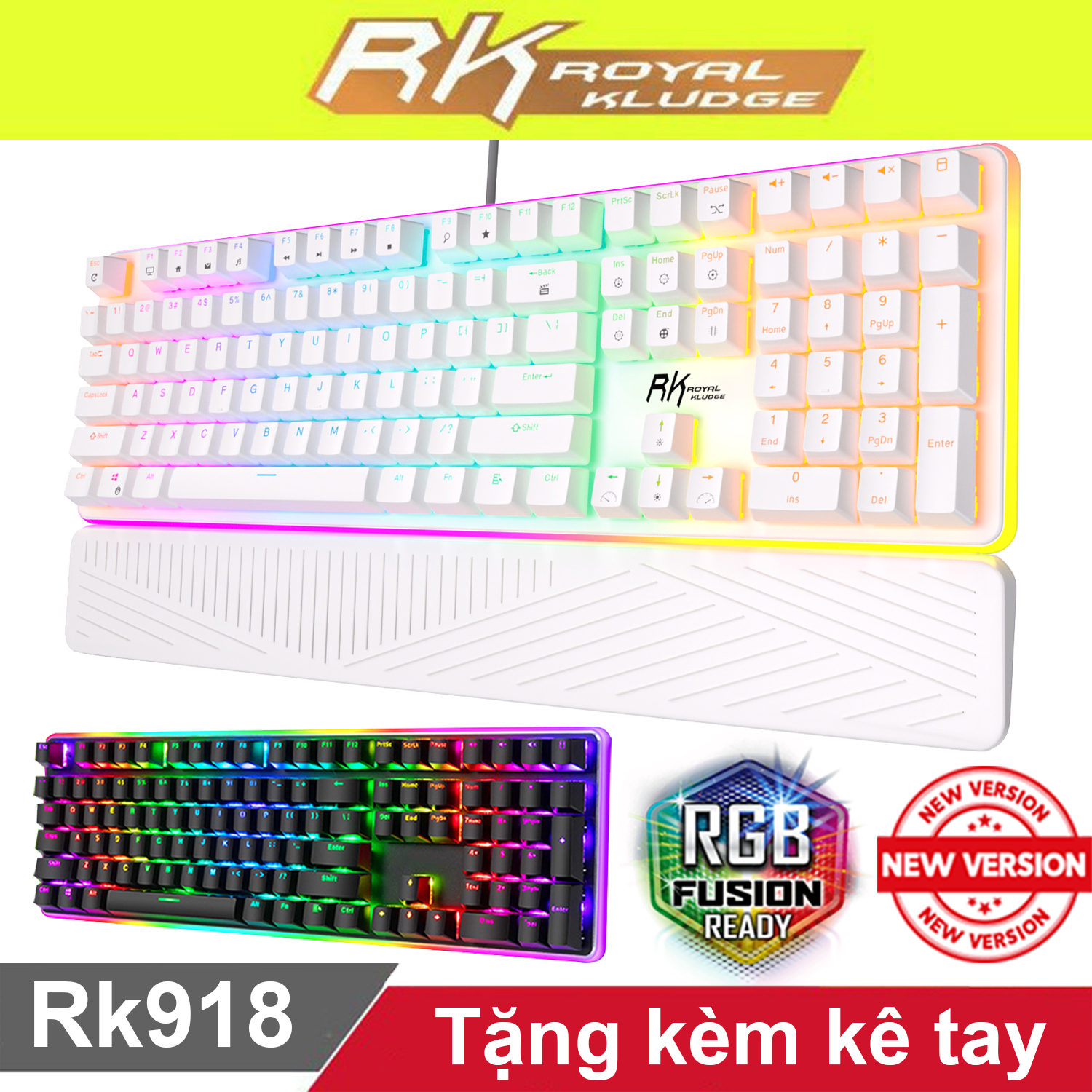 Bàn phím cơ royal kludge rk918 led rgb - phím cơ rk 918 có kê tay