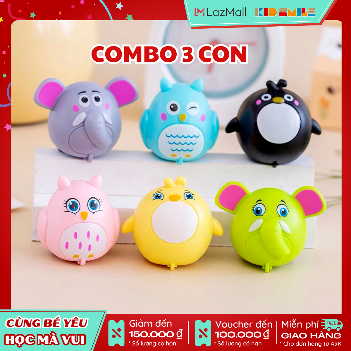 (Lẻ 1 con/combo 3 con) Đồ Chơi Trẻ Em Con Vật Chạy Đà Siêu Dễ Thương Cho Bé Từ 6 Tháng Tuổi Trở Lên