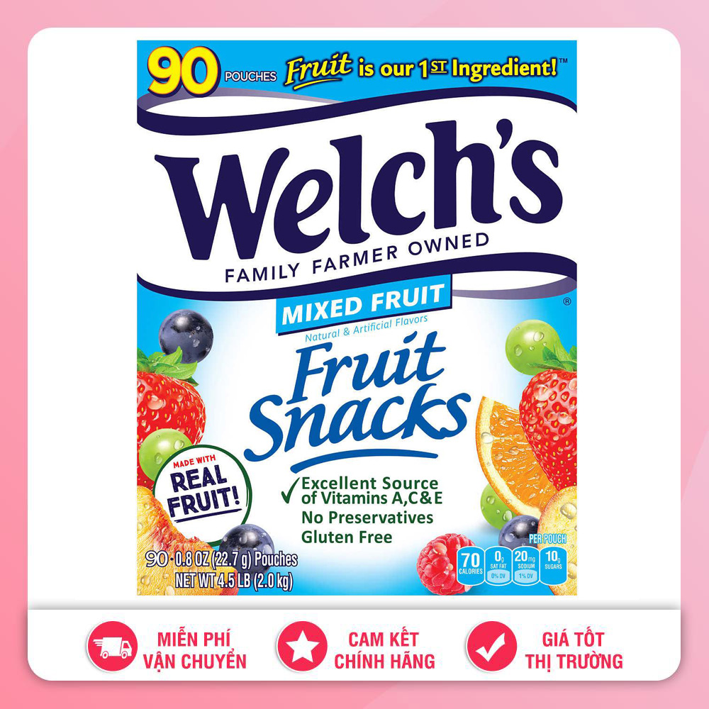 Kẹo dẻo trái cây welch's fruit snacks 90 gói mỹ - date 4.2024