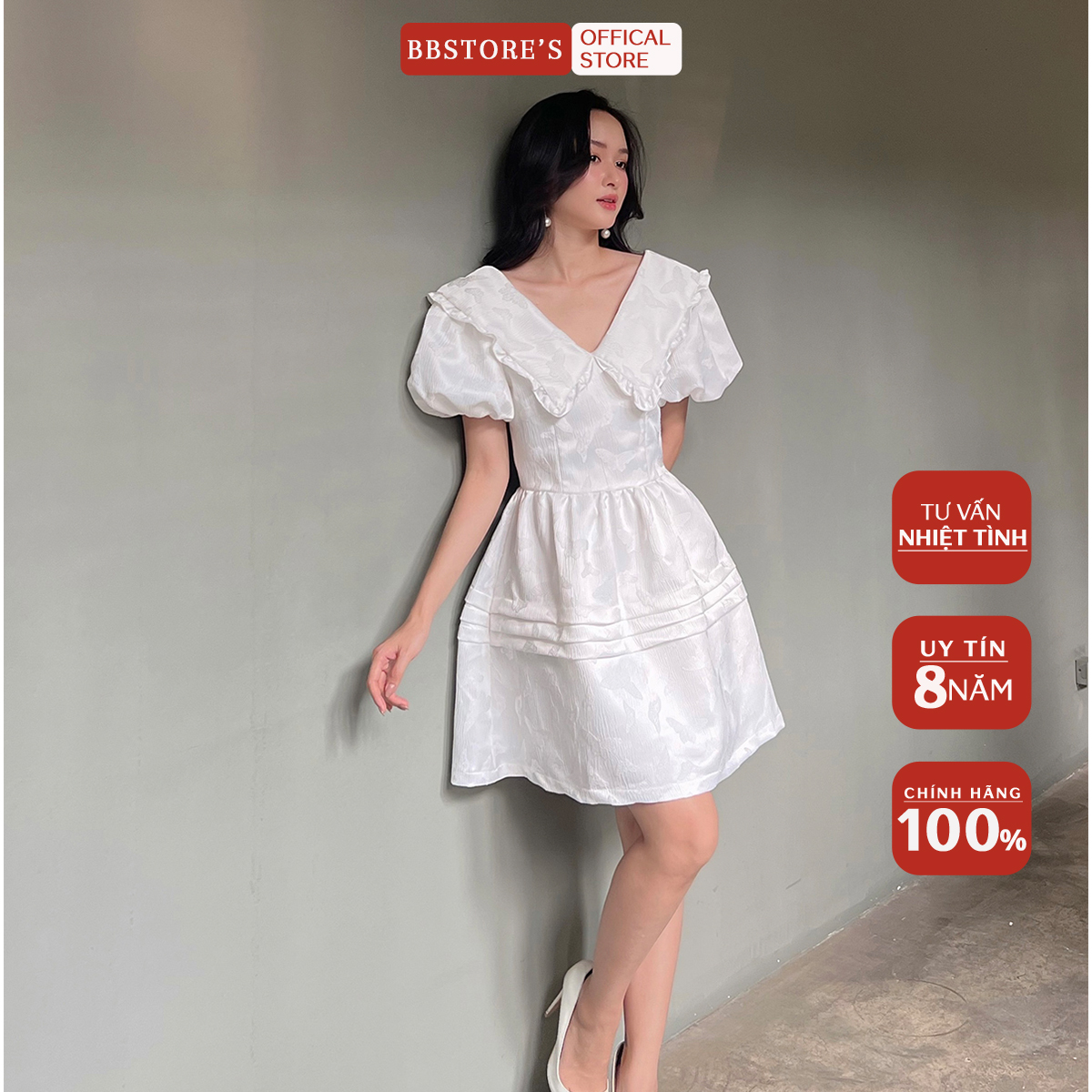 Bbstore's đầm xòe tay phồng dự tiệc cổ bèo -d1709