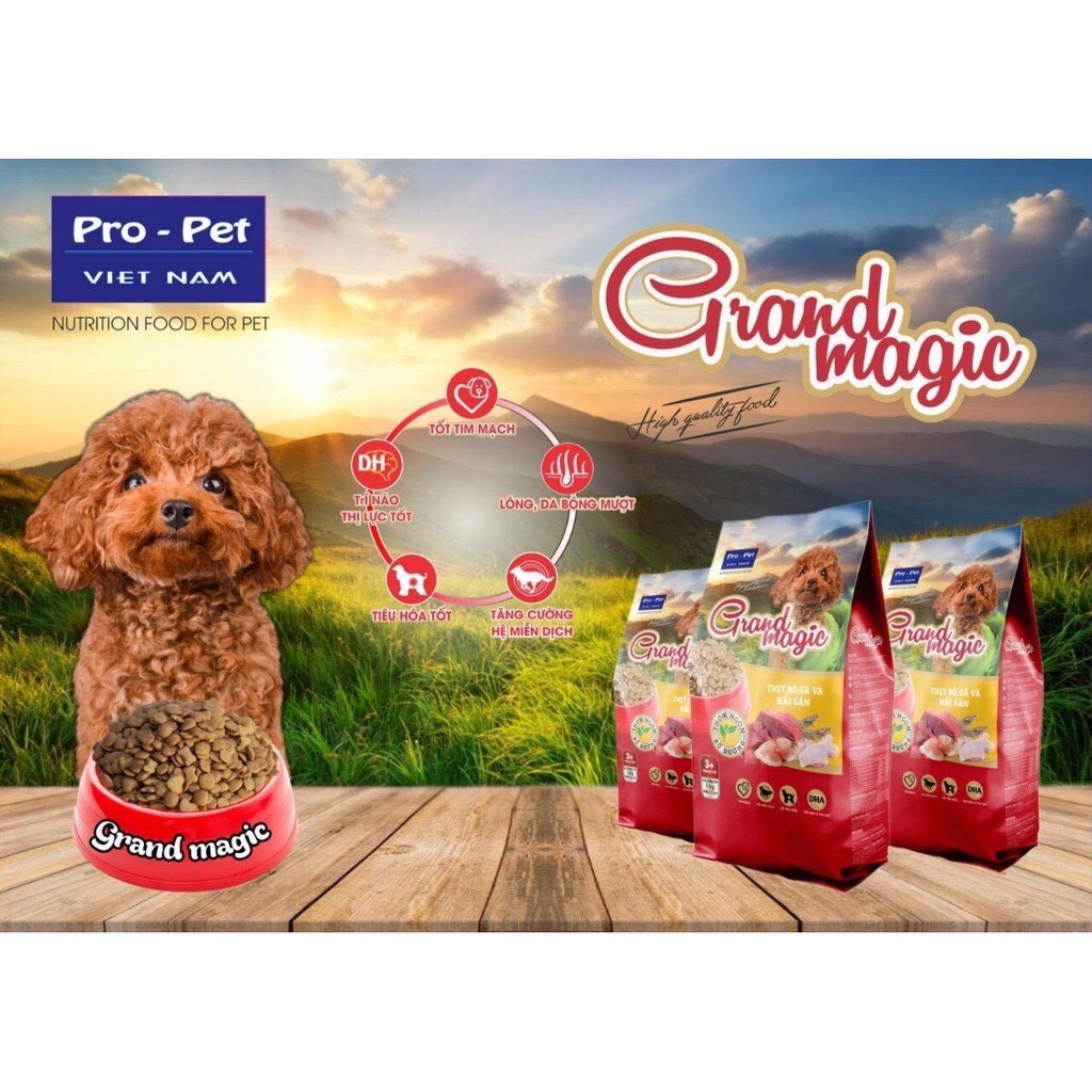 Hạt cho chó từ 3 tháng grandmagic túi 1kg - vị gà bò & hải sản