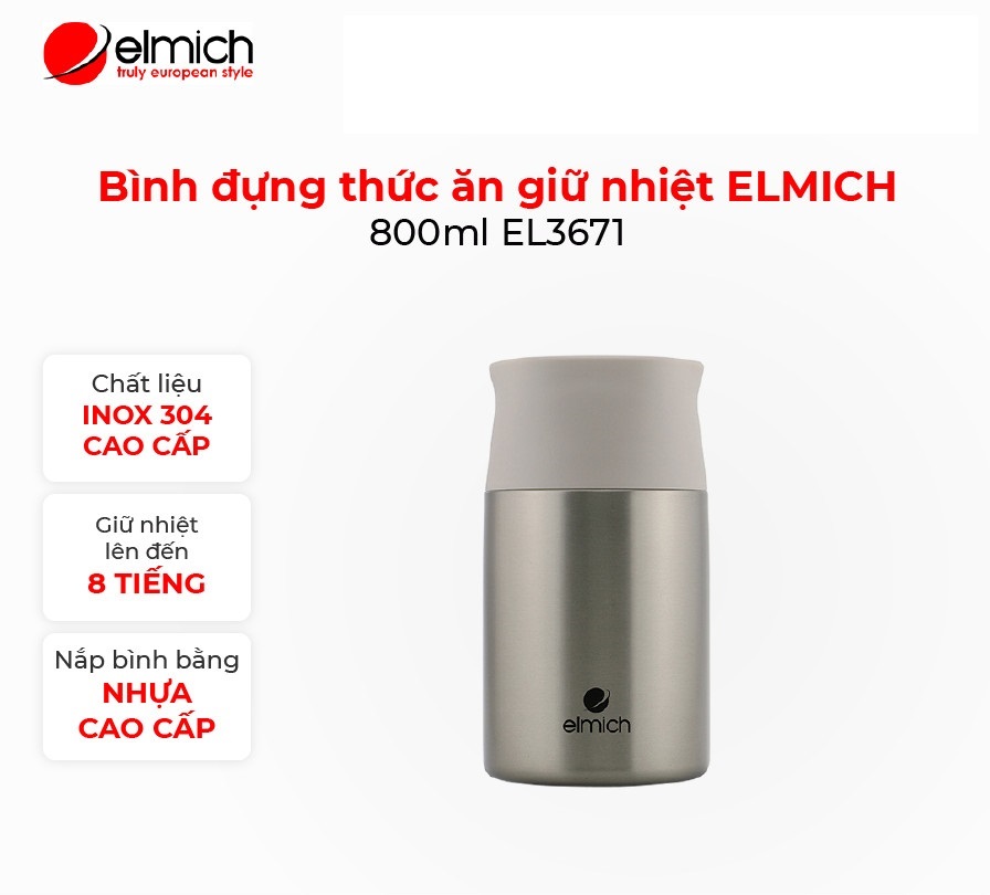 Bình đựng thức ăn giữ nhiệt cao cấp inox 304 ELMICH 800ml EL3671