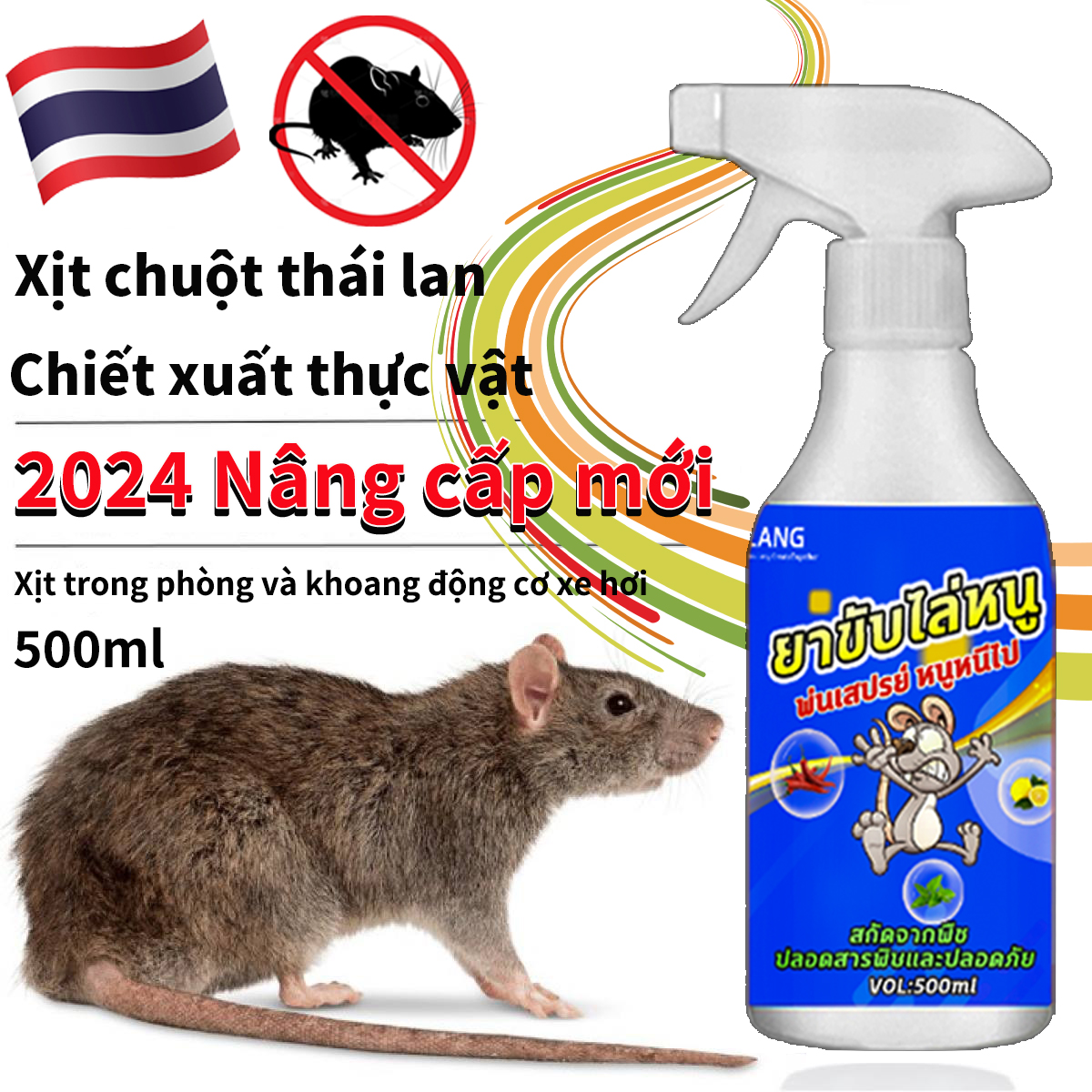  👍🏻Nâng cấp mới chai xịt đuổi chuột thuốc đuỗi chuột xịt chuột thái lan  Thái Lan nhập khẩu 500ml  Công thức tự nhiên An toàn và không độc hại dùng cho xe ôtô và dùng trong nhà-100% tự nhiên thuốc xịt đuổi chuột đuổi chuột xe ô tô Thuốc Xịt Chuột 