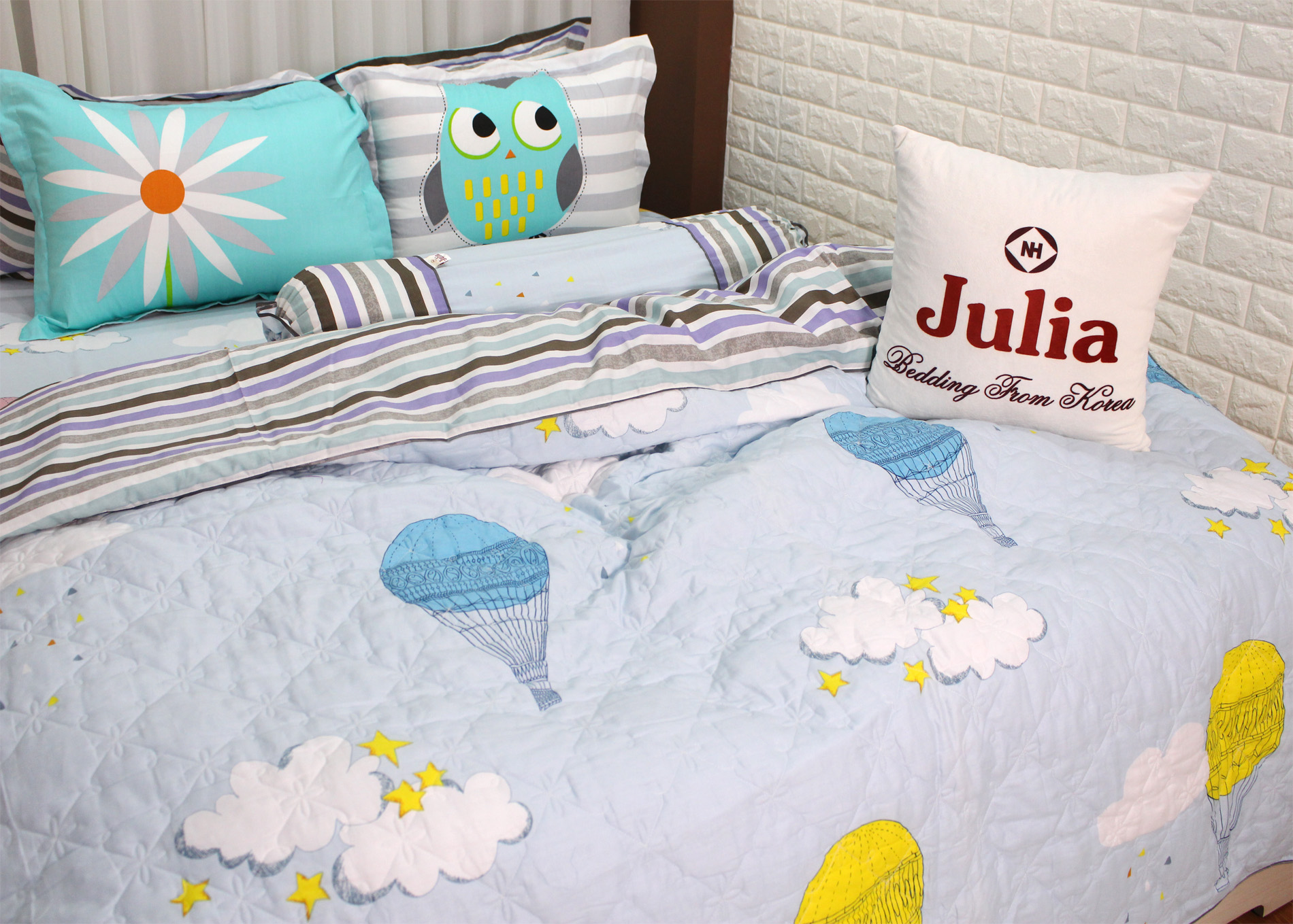 Bộ chăn ga gối drap giường 100% cotton sợi bông Hàn Quốc Julia 253, chất liệu 100% cotton sợi bông tự nhiên, không pha nilon, tạp chất, mềm mại, mịn màng tuyệt đối
