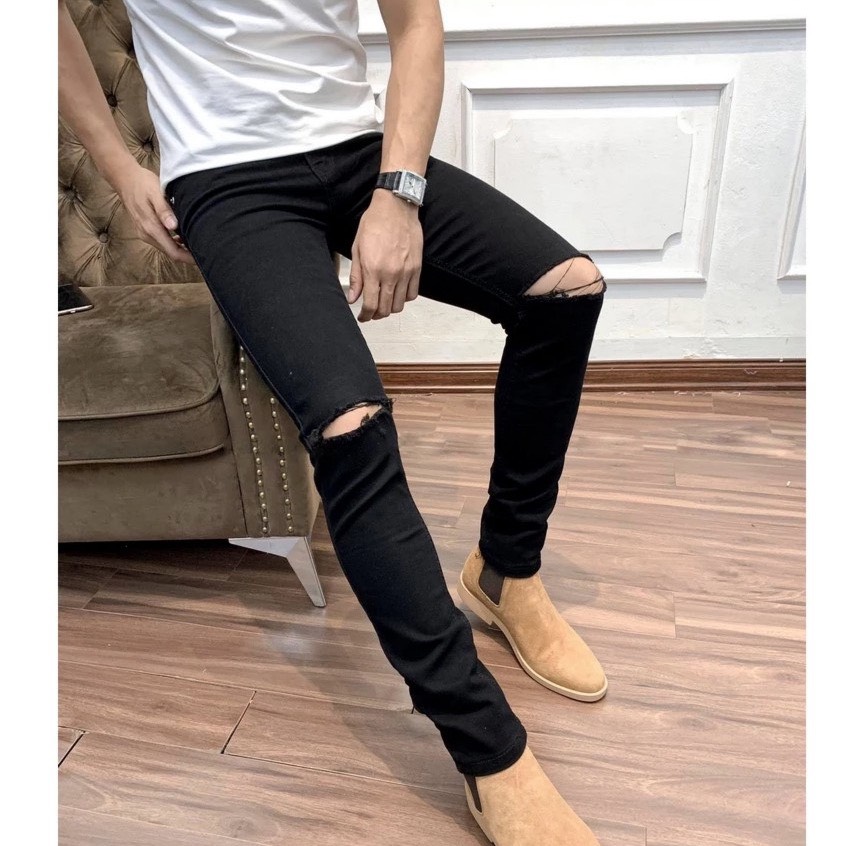 Quần Jean Nam 01DR ĐEN RÁCH (Có Size Đại) - Quần Jeans Nam Co Giãn - Quần Bò Nam Thời Trang Basic - 210303