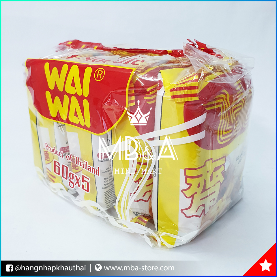 Lốc 5 gói mì ăn liền chay hiệu Wai Wai - Nhập khẩu Thái Lan 60g