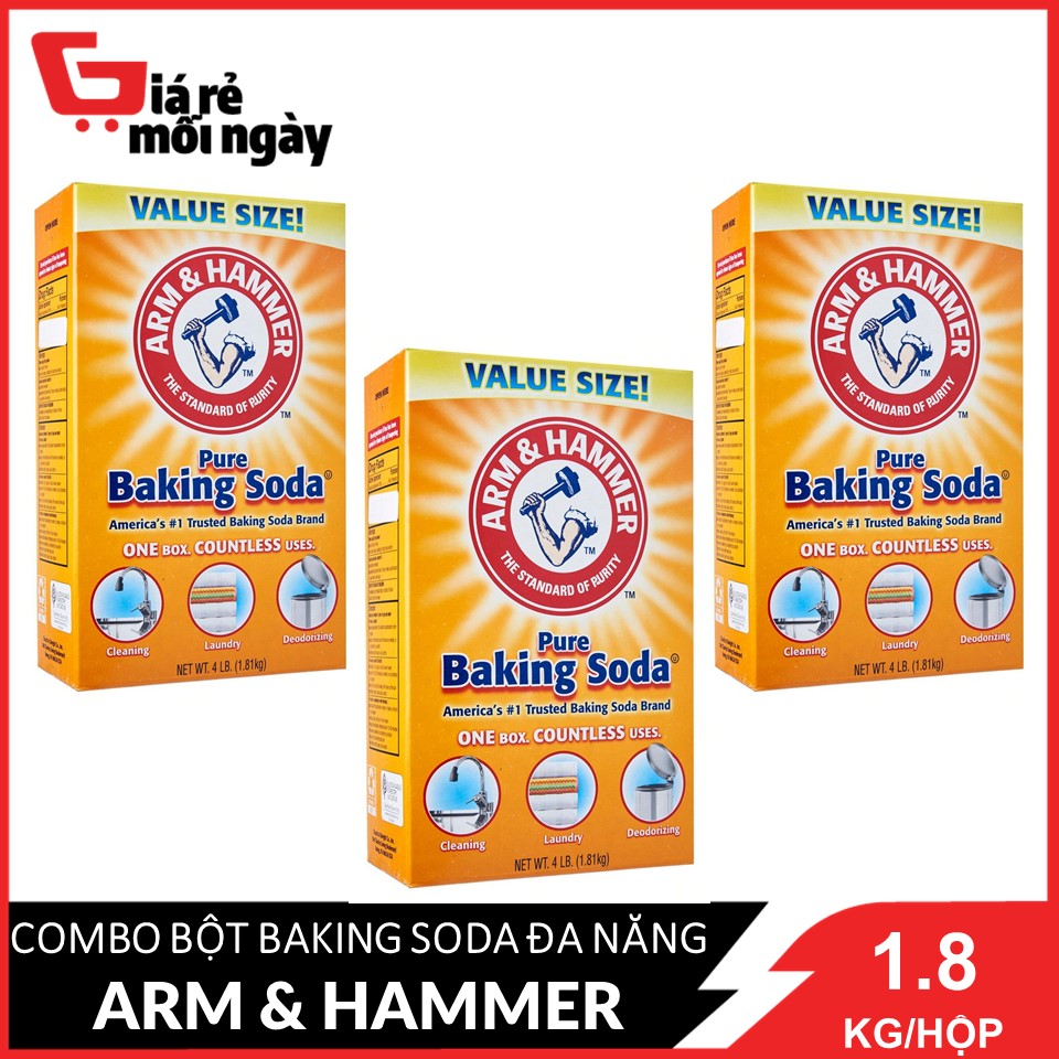 Combo 3 bột baking soda arm&hammer đa năng 1.81kg/hộpx3