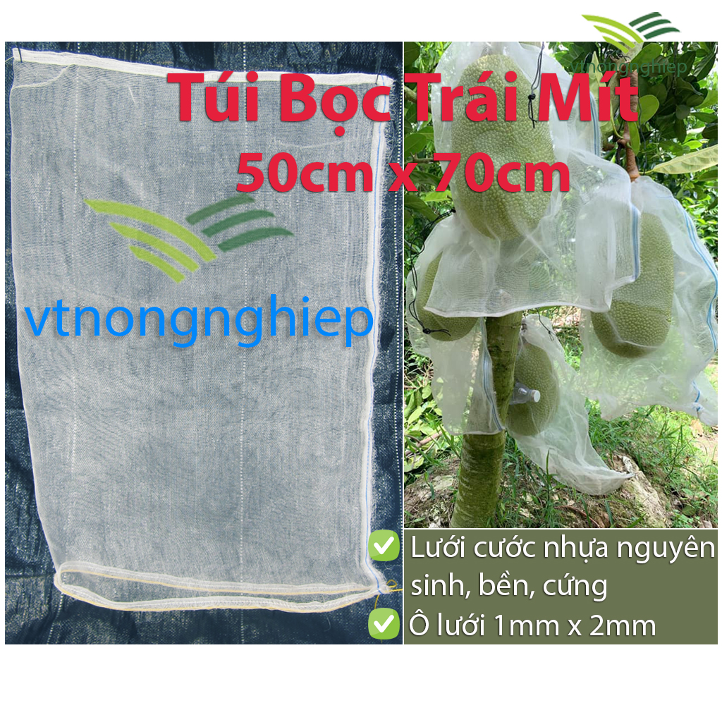 10 Túi bọc mít, kích thước 50x70cm, ô lưới 1x2mm, sợi cước trắng, túi bao trái mít Thái, bền, sử dụng được nhiều lần.