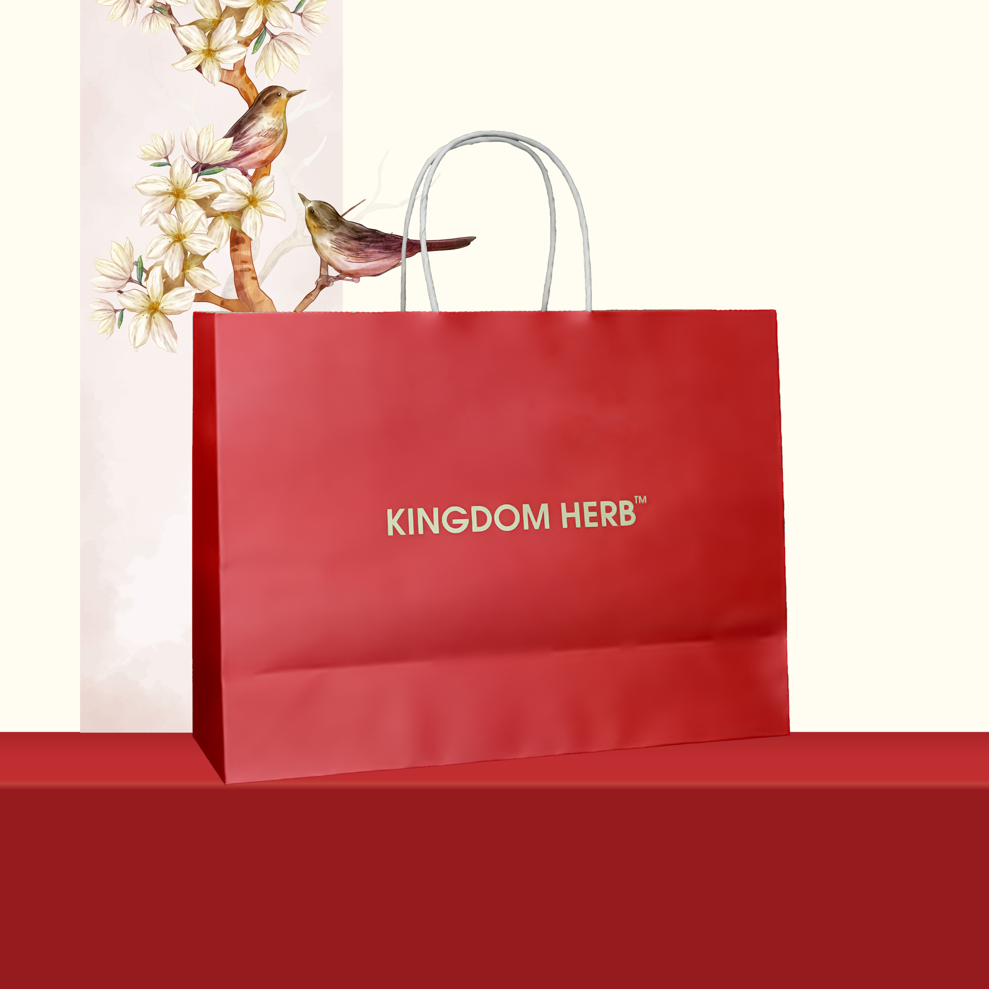 Túi giấy màu đỏ thương hiệu Kingdom Herb kích thước 32x24x11 cm