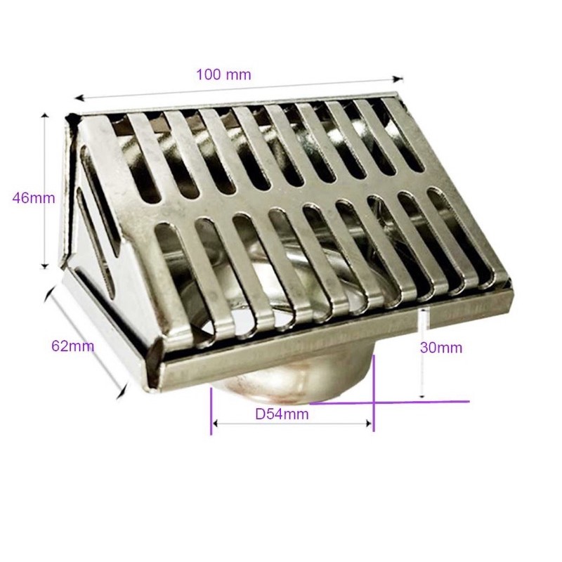 Phễu thu thoát ngang vách, phếu thoát ngang, phễu thoát ban công, phễu thoát nhà vệ sinh, inox304 không gỉ