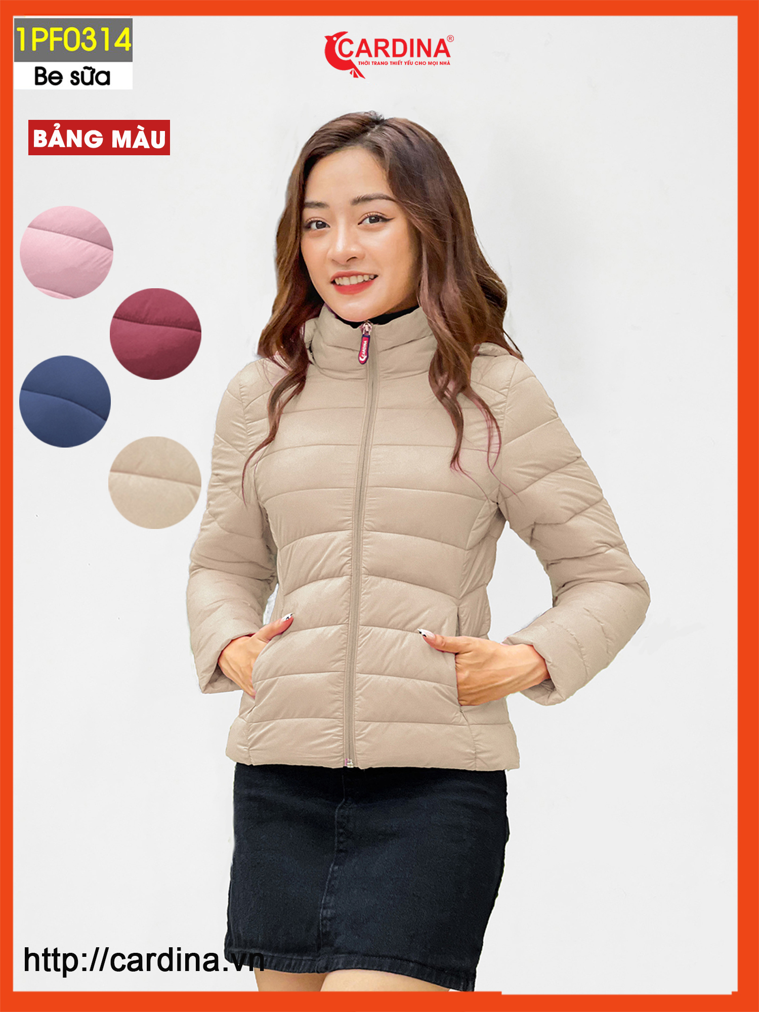 Áo khoác phao nữ 𝐂𝐀𝐑𝐃𝐈𝐍𝐀 trần bông nhật cao cấp siêu nhẹ siêu ấm 1pf03