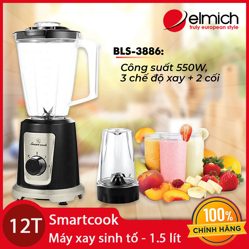 Máy xay sinh tố elmich smartcook bls-3886 dung tích 1.5 lít 550w - hàng chính hãng, bảo hành 12 tháng