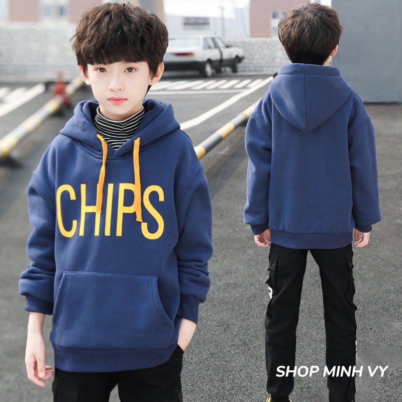 Áo thu đông Hoodie lót lông cho bé 12- 38kg - CHIPS